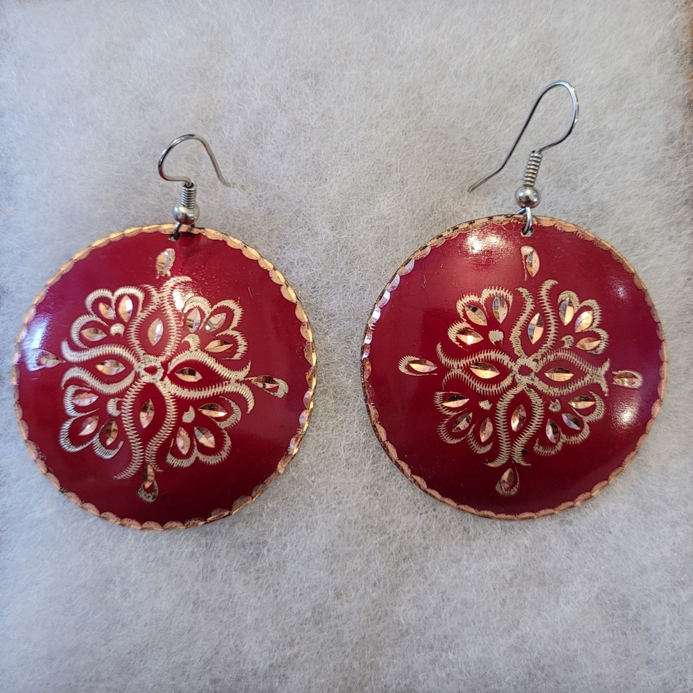 Elegant Red and Gold Disk Earrings